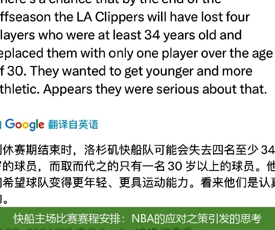 快船主场比赛赛程安排：NBA的应对之策引发的思考